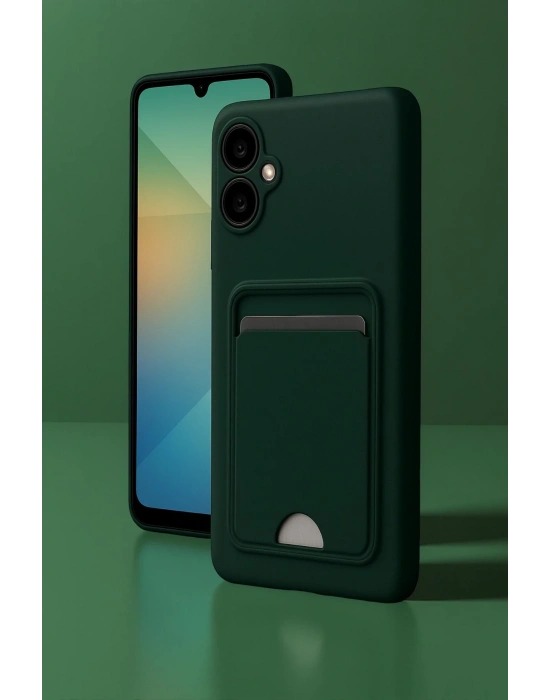 Newface Samsung Galaxy A06 Kılıf Kelvin Kartvizitli Silikon - Koyu Yeşil