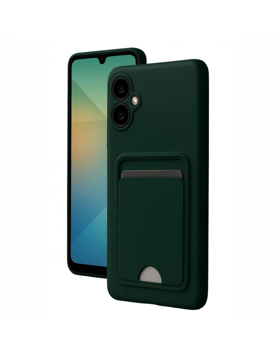 Newface Samsung Galaxy A06 Kılıf Kelvin Kartvizitli Silikon - Koyu Yeşil