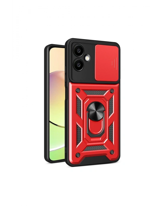 Newface Samsung Galaxy A06 Kılıf Pars Lens Yüzüklü Silikon - Kırmızı