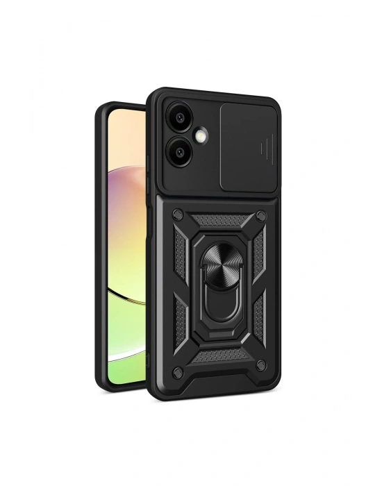 Newface Samsung Galaxy A06 Kılıf Pars Lens Yüzüklü Silikon - Siyah