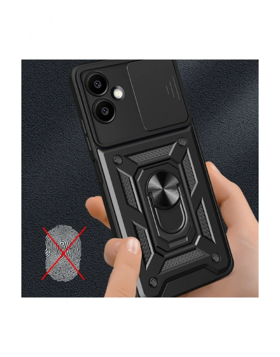 Newface Samsung Galaxy A06 Kılıf Pars Lens Yüzüklü Silikon - Siyah