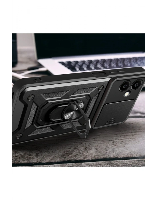 Newface Samsung Galaxy A06 Kılıf Pars Lens Yüzüklü Silikon - Siyah