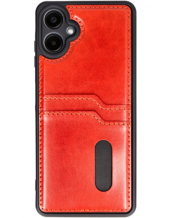 Newface Samsung Galaxy A06 Kılıf Sara Kartvizitli Deri Kılıf - Kırmızı