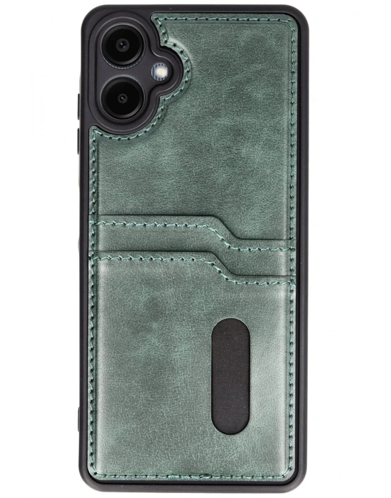 Newface Samsung Galaxy A06 Kılıf Sara Kartvizitli Deri Kılıf - Koyu Yeşil