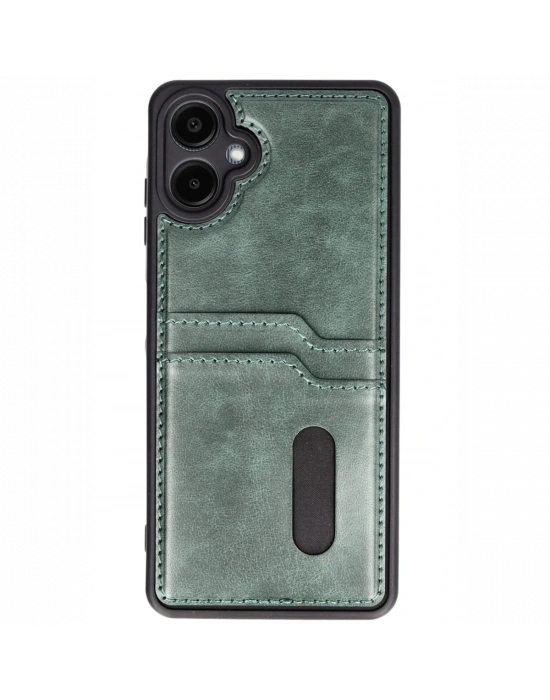 Newface Samsung Galaxy A06 Kılıf Sara Kartvizitli Deri Kılıf - Koyu Yeşil