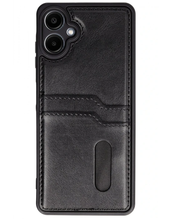 Newface Samsung Galaxy A06 Kılıf Sara Kartvizitli Deri Kılıf - Siyah