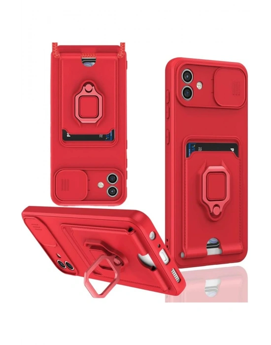 Newface Samsung Galaxy A06 Kılıf Zuma Kartvizitli Yüzüklü Silikon - Kırmızı