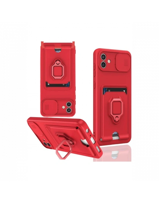 Newface Samsung Galaxy A06 Kılıf Zuma Kartvizitli Yüzüklü Silikon - Kırmızı