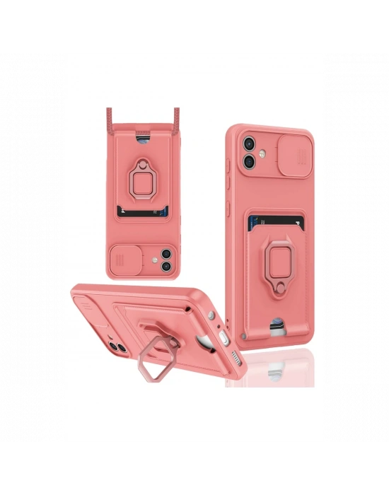 Newface Samsung Galaxy A06 Kılıf Zuma Kartvizitli Yüzüklü Silikon - Pembe