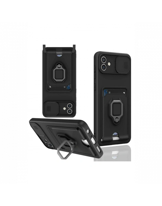 Newface Samsung Galaxy A06 Kılıf Zuma Kartvizitli Yüzüklü Silikon - Siyah