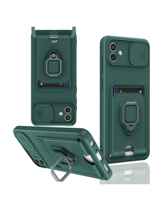 Newface Samsung Galaxy A06 Kılıf Zuma Kartvizitli Yüzüklü Silikon - Yeşil