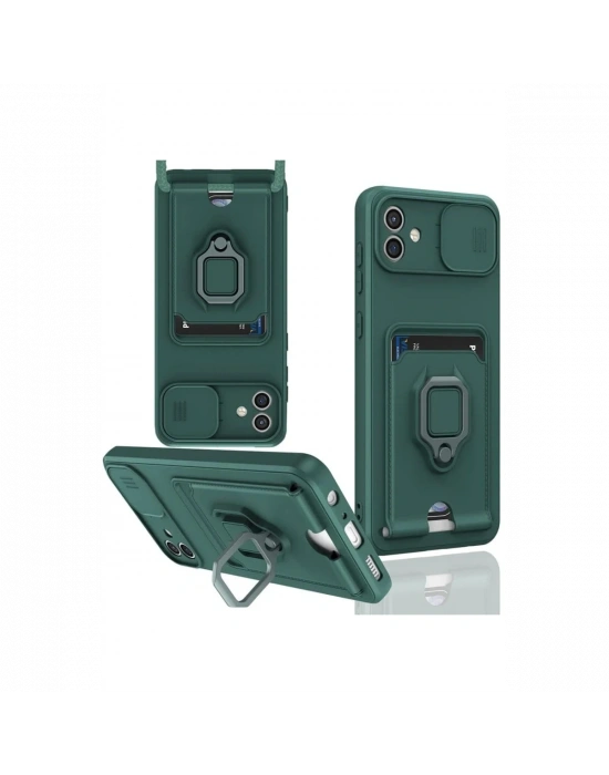 Newface Samsung Galaxy A06 Kılıf Zuma Kartvizitli Yüzüklü Silikon - Yeşil