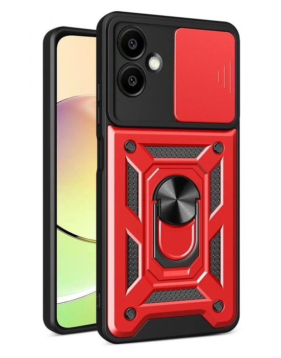 Newface Samsung Galaxy A07 4G Pars Lens Yüzüklü Silikon - Kırmızı