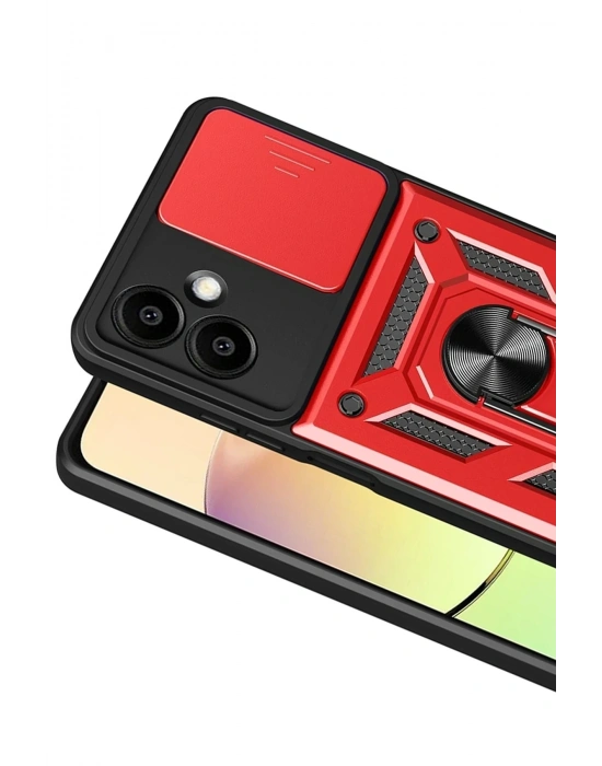 Newface Samsung Galaxy A07 4G Pars Lens Yüzüklü Silikon - Kırmızı