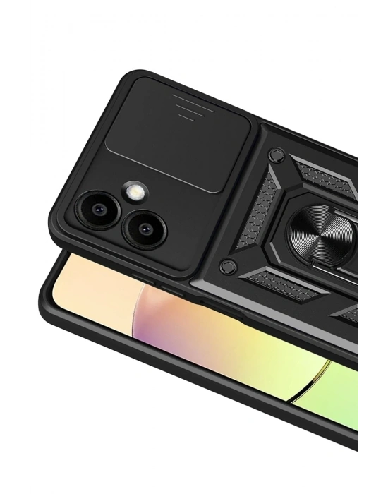 Newface Samsung Galaxy A07 4G Pars Lens Yüzüklü Silikon - Siyah