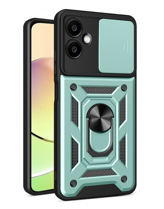 Newface Samsung Galaxy A07 4G Pars Lens Yüzüklü Silikon - Yeşil