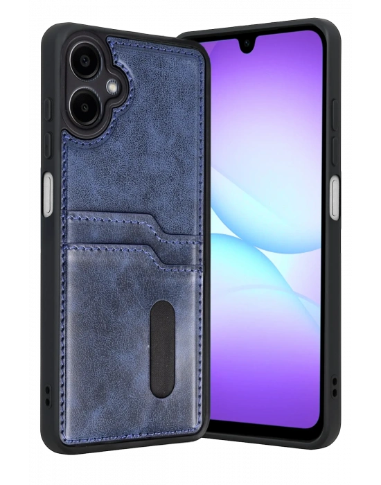 Newface Samsung Galaxy A07 4G Sara Kartvizitli Deri Kılıf - Lacivert