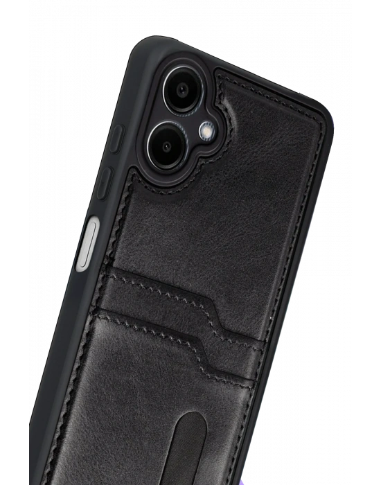 Newface Samsung Galaxy A07 4G Sara Kartvizitli Deri Kılıf - Siyah