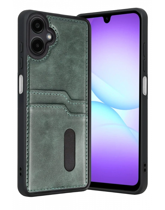 Newface Samsung Galaxy A07 4G Sara Kartvizitli Deri Kılıf - Yeşil