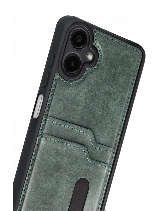 Newface Samsung Galaxy A07 4G Sara Kartvizitli Deri Kılıf - Yeşil