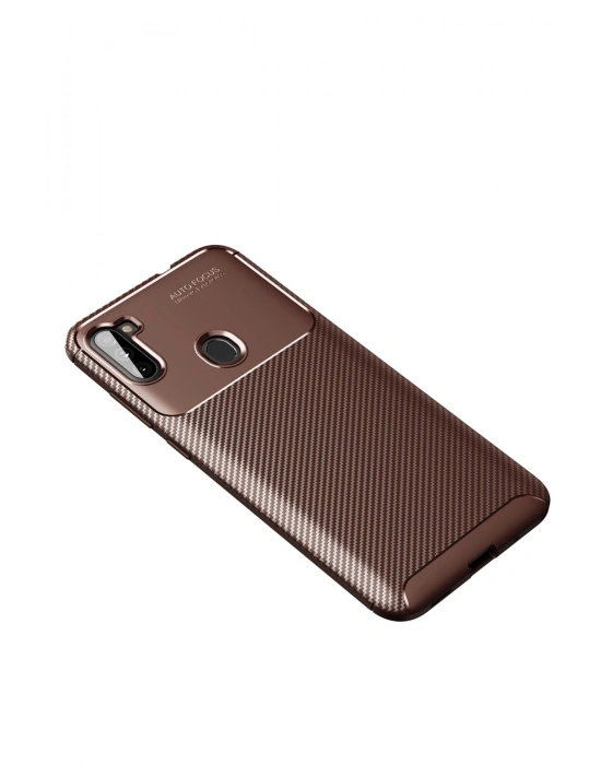 Newface Samsung Galaxy A11 Kılıf Auto Focus Karbon Kapak - Kahverengi