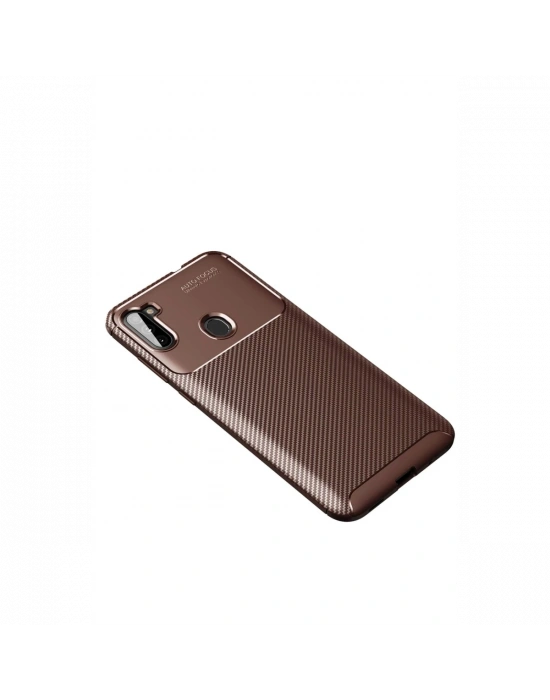 Newface Samsung Galaxy A11 Kılıf Auto Focus Karbon Kapak - Kahverengi
