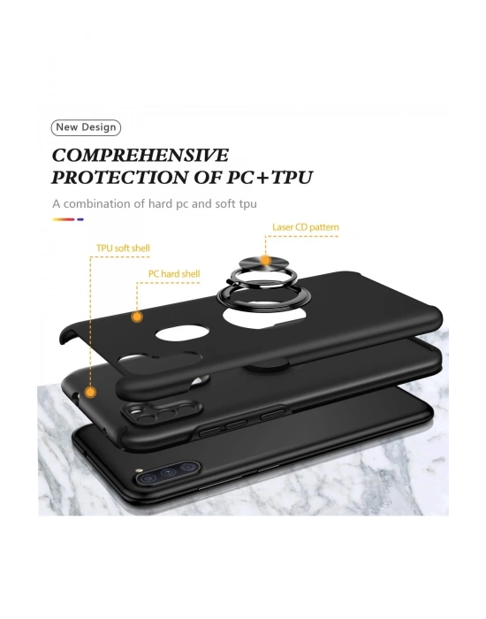 Newface Samsung Galaxy A11 Kılıf Elit Yüzüklü Kapak - Siyah