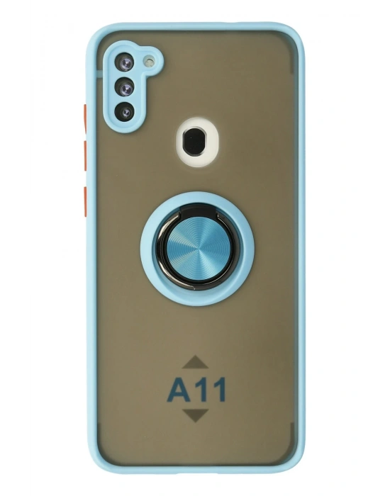 Newface Samsung Galaxy A11 Kılıf Montreal Yüzüklü Silikon Kapak - Buz Mavi