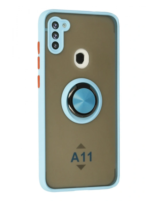 Newface Samsung Galaxy A11 Kılıf Montreal Yüzüklü Silikon Kapak - Buz Mavi