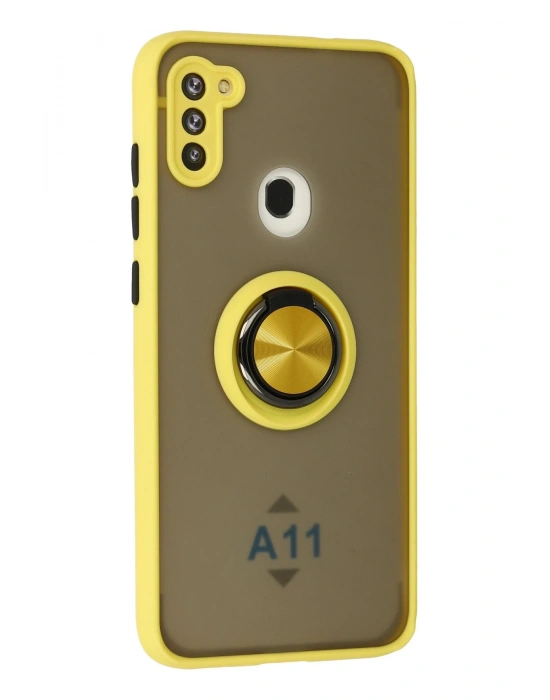 Newface Samsung Galaxy A11 Kılıf Montreal Yüzüklü Silikon Kapak - Sarı