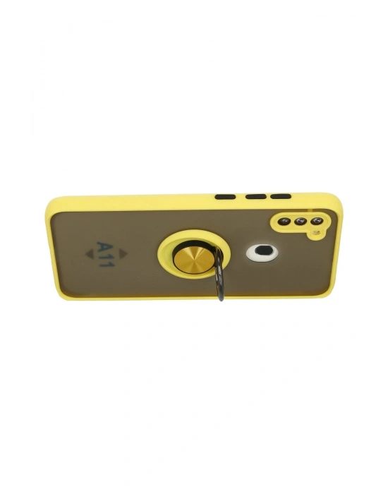 Newface Samsung Galaxy A11 Kılıf Montreal Yüzüklü Silikon Kapak - Sarı