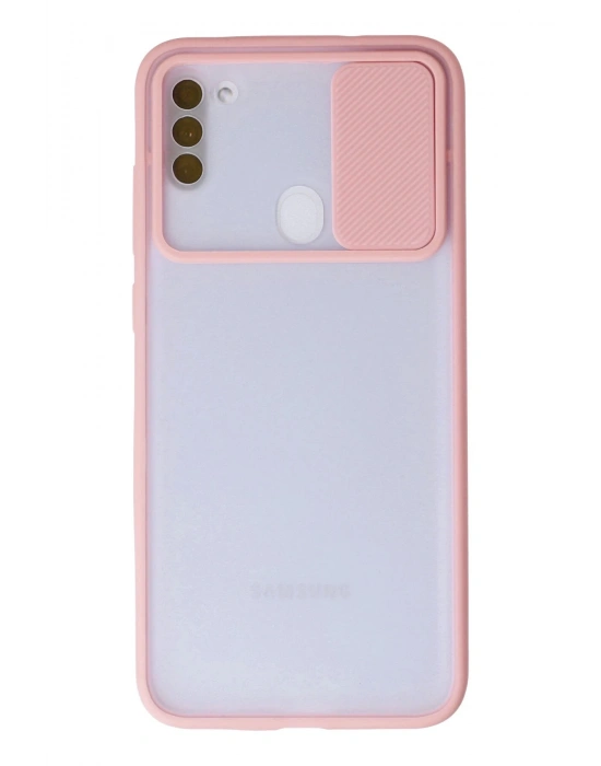 Newface Samsung Galaxy A11 Kılıf Palm Buzlu Kamera Sürgülü Silikon - Pembe