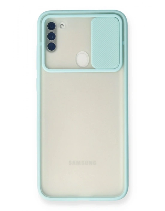 Newface Samsung Galaxy A11 Kılıf Palm Buzlu Kamera Sürgülü Silikon - Turkuaz