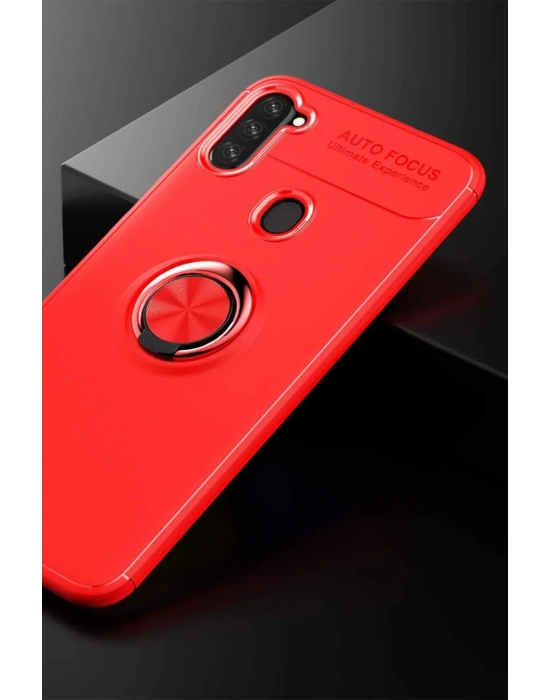 Newface Samsung Galaxy A11 Kılıf Range Yüzüklü Silikon - Kırmızı