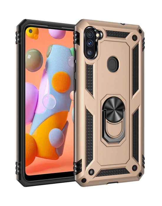 Newface Samsung Galaxy A11 Kılıf Sofya Yüzüklü Silikon Kapak - Gold