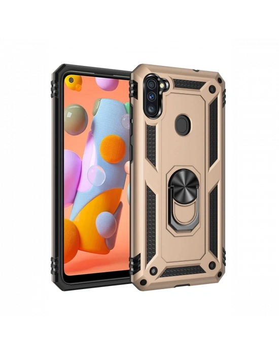 Newface Samsung Galaxy A11 Kılıf Sofya Yüzüklü Silikon Kapak - Gold