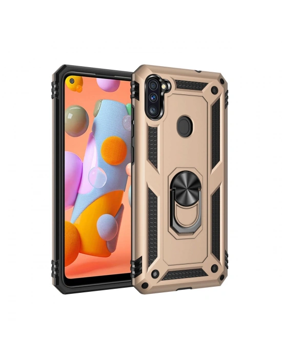 Newface Samsung Galaxy A11 Kılıf Sofya Yüzüklü Silikon Kapak - Gold