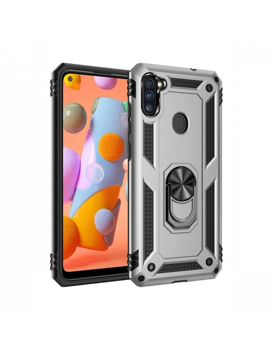 Newface Samsung Galaxy A11 Kılıf Sofya Yüzüklü Silikon Kapak - Gümüş