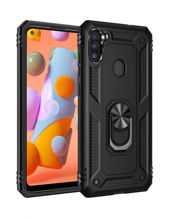 Newface Samsung Galaxy A11 Kılıf Sofya Yüzüklü Silikon Kapak - Siyah