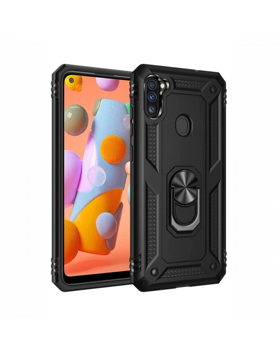 Newface Samsung Galaxy A11 Kılıf Sofya Yüzüklü Silikon Kapak - Siyah