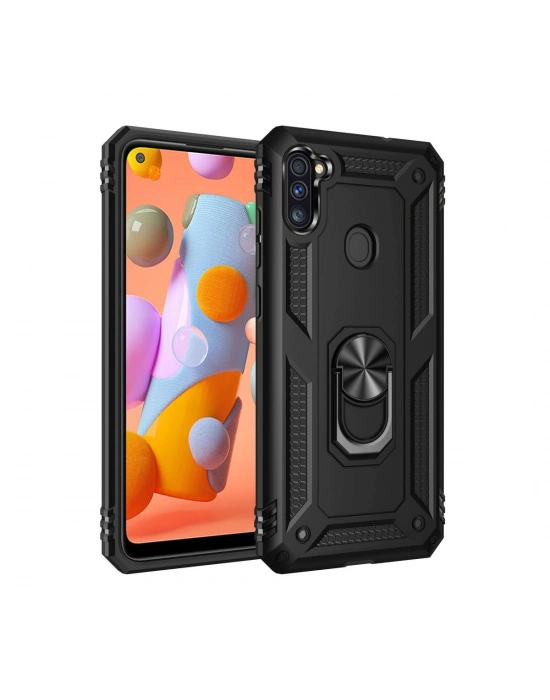 Newface Samsung Galaxy A11 Kılıf Sofya Yüzüklü Silikon Kapak - Siyah