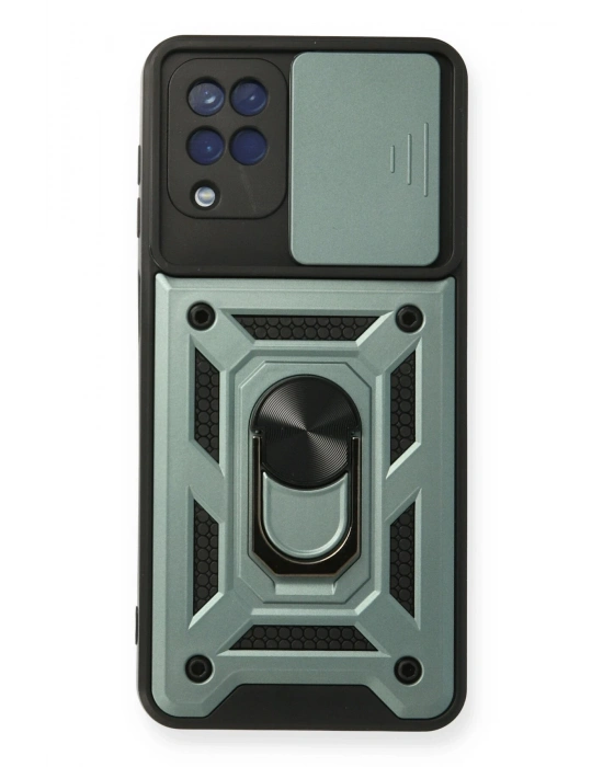 Newface Samsung Galaxy A12 Kılıf Pars Lens Yüzüklü Silikon - Yeşil