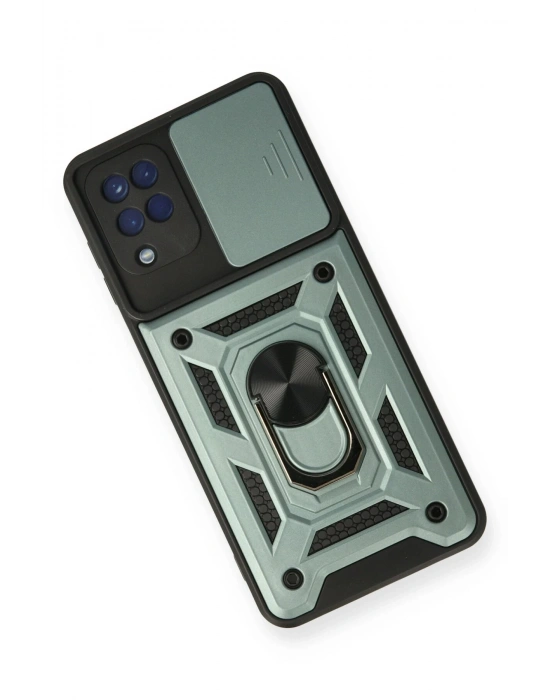 Newface Samsung Galaxy A12 Kılıf Pars Lens Yüzüklü Silikon - Yeşil