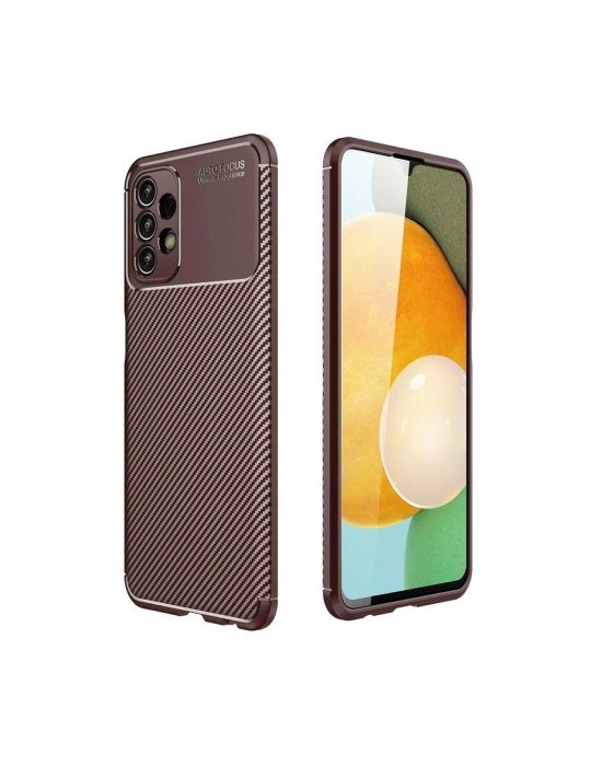 Newface Samsung Galaxy A13 4G Kılıf Auto Focus Karbon Kapak - Kahverengi