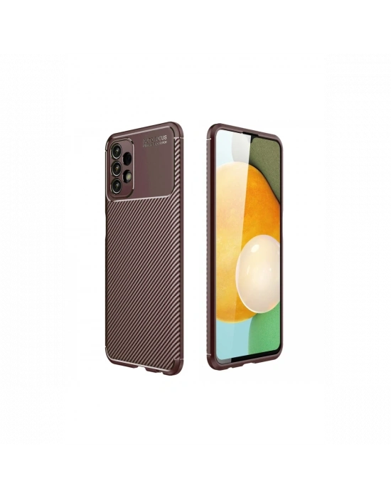 Newface Samsung Galaxy A13 4G Kılıf Auto Focus Karbon Kapak - Kahverengi