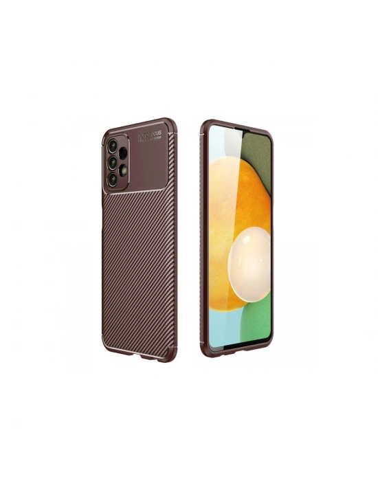 Newface Samsung Galaxy A13 4G Kılıf Auto Focus Karbon Kapak - Kahverengi