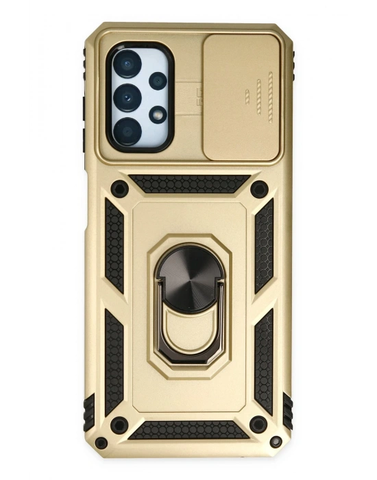 Newface Samsung Galaxy A13 4G Kılıf Pars Lens Yüzüklü Silikon - Gold