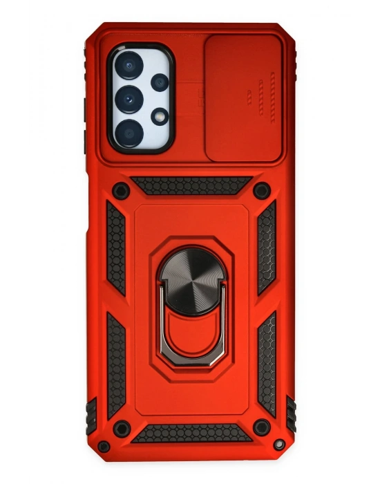 Newface Samsung Galaxy A13 4G Kılıf Pars Lens Yüzüklü Silikon - Kırmızı