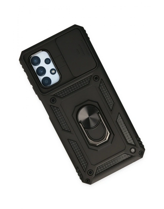 Newface Samsung Galaxy A13 4G Kılıf Pars Lens Yüzüklü Silikon - Siyah