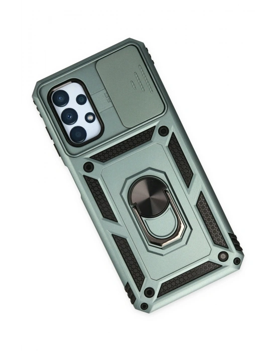 Newface Samsung Galaxy A13 4G Kılıf Pars Lens Yüzüklü Silikon - Yeşil